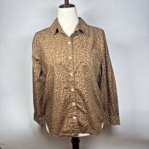 Style&Co. Collection Women's Leopard Print Poplin Button Down Long Sleeve Top PL